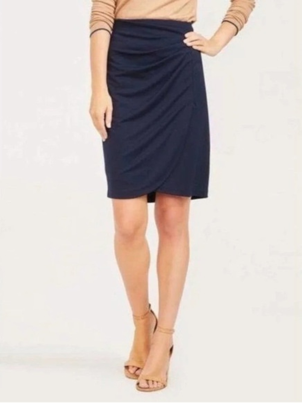 New J.McLaughlin parkhurst navy side ruched workwear skirt size 8
